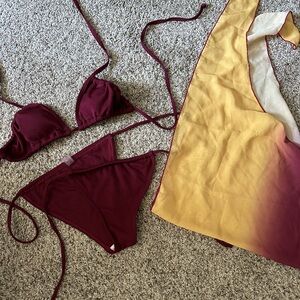 Shein Maroon Swimsuit and Cover Set